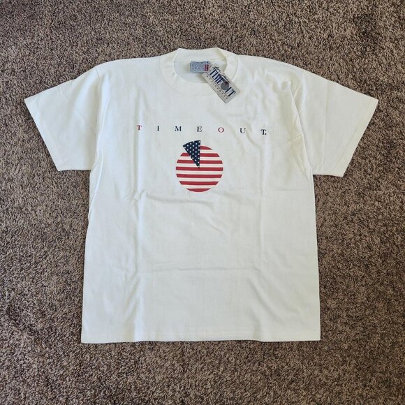 American Flag Graphic Tee Relaxed Oversized Fit Vintage White - Picture 1 of 4
